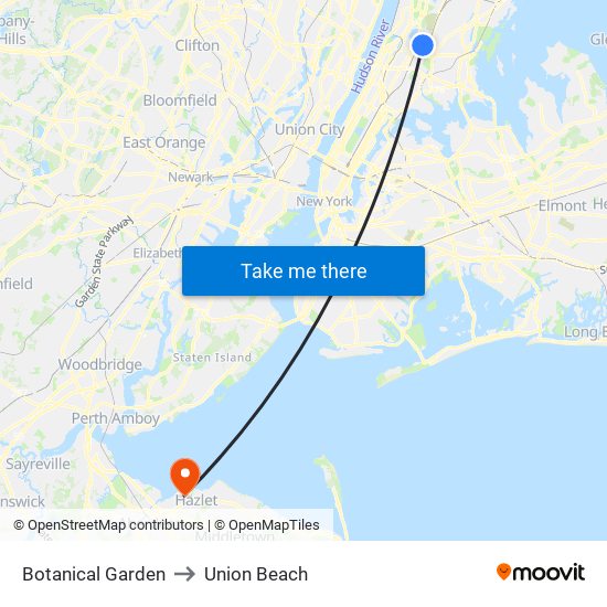 Botanical Garden to Union Beach map