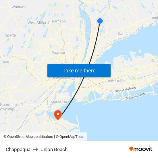 Chappaqua to Union Beach map