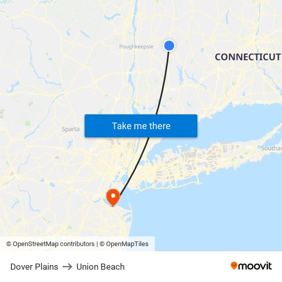 Dover Plains to Union Beach map