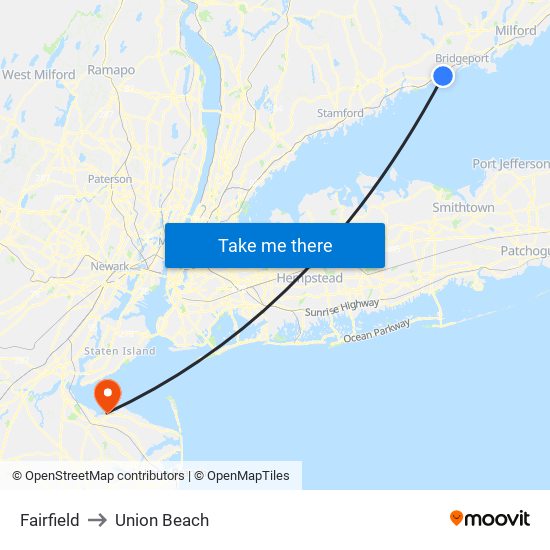 Fairfield to Union Beach map