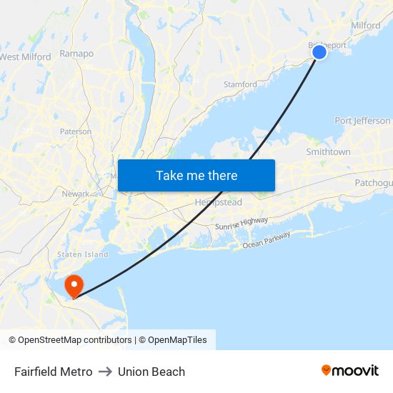 Fairfield Metro to Union Beach map