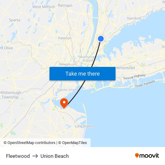 Fleetwood to Union Beach map