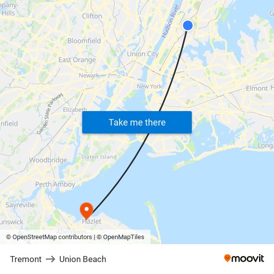 Tremont to Union Beach map