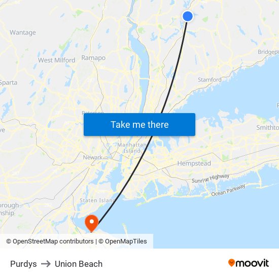 Purdys to Union Beach map