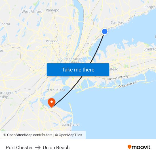 Port Chester to Union Beach map