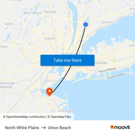 North White Plains to Union Beach map