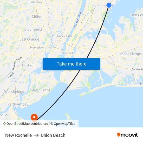 New Rochelle to Union Beach map