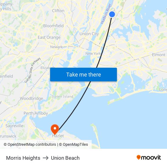 Morris Heights to Union Beach map