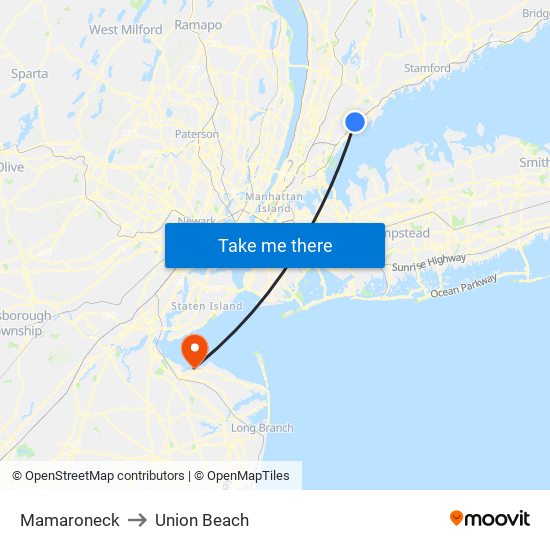 Mamaroneck to Union Beach map