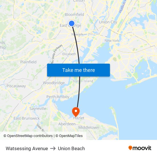 Watsessing Avenue to Union Beach map