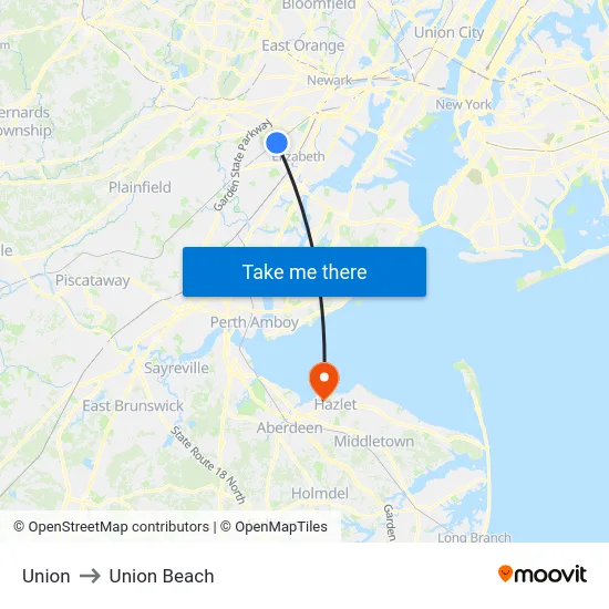Union to Union Beach map