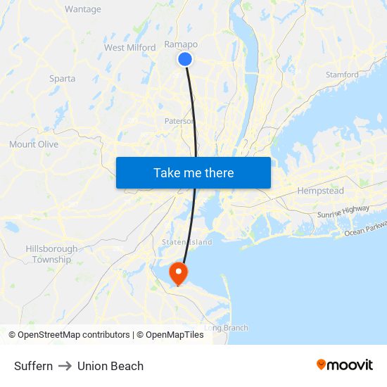 Suffern to Union Beach map