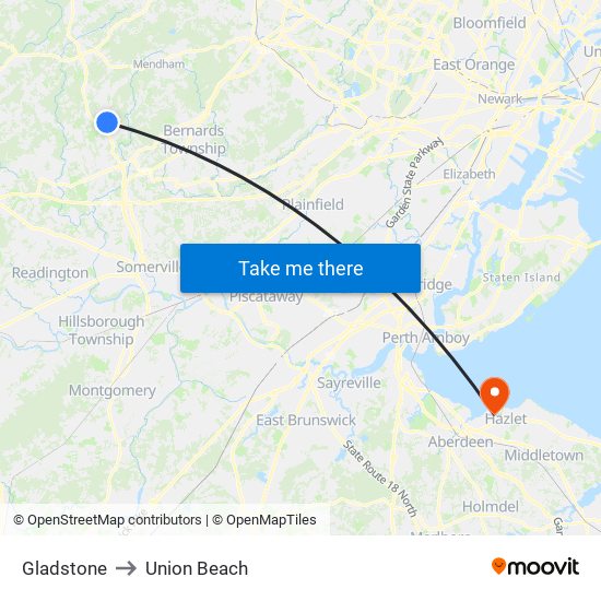 Gladstone to Union Beach map