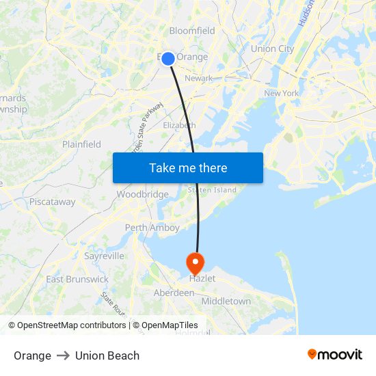 Orange to Union Beach map