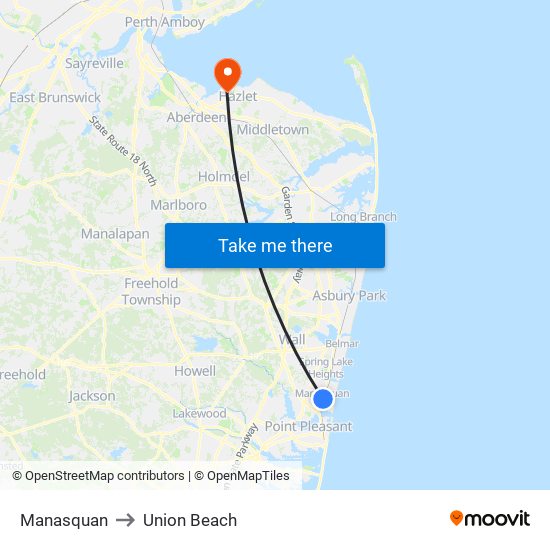 Manasquan to Union Beach map