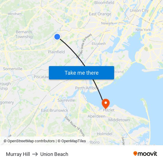 Murray Hill to Union Beach map