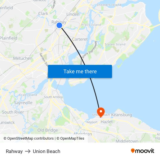 Rahway to Union Beach map