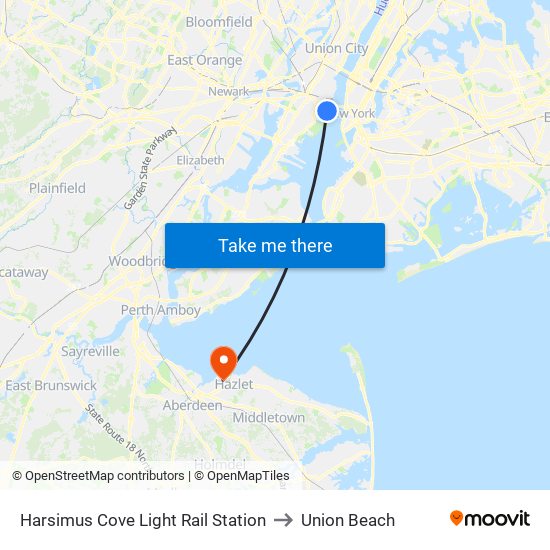 Harsimus Cove Light Rail Station to Union Beach map