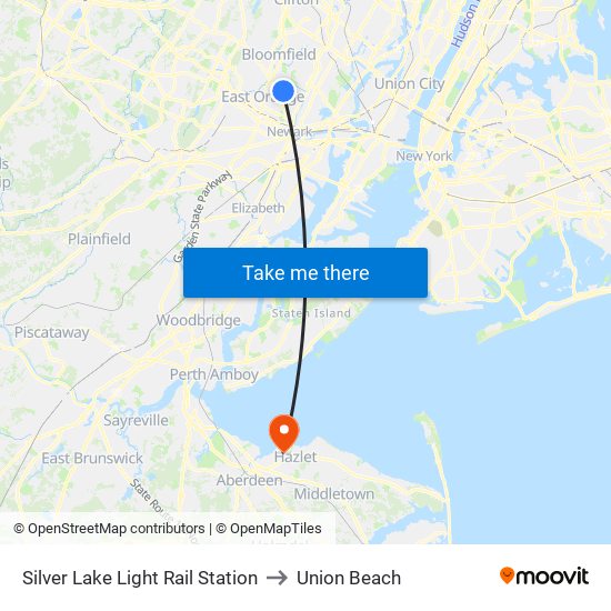 Silver Lake Light Rail Station to Union Beach map