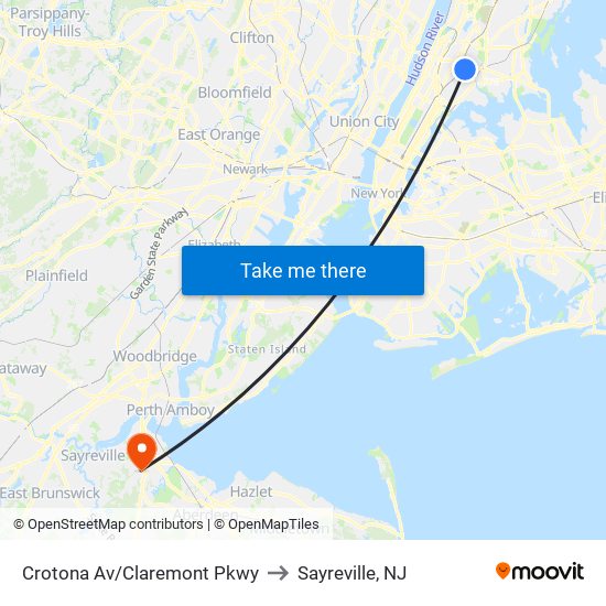 Crotona Av/Claremont Pkwy to Sayreville, NJ map
