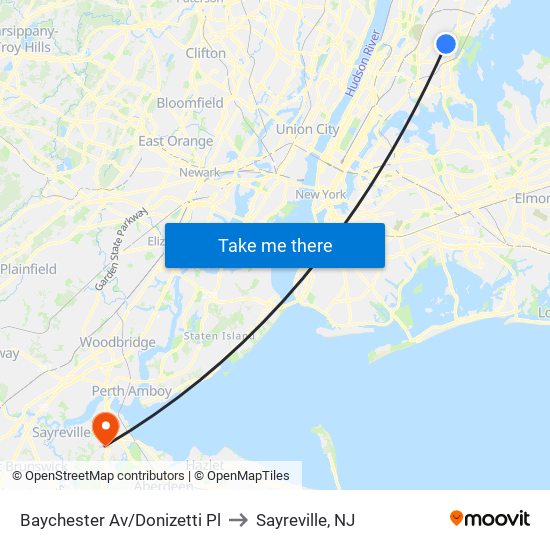 Baychester Av/Donizetti Pl to Sayreville, NJ map