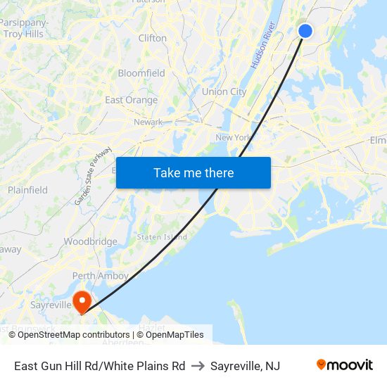 East Gun Hill Rd/White Plains Rd to Sayreville, NJ map