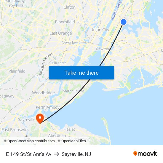 E 149 St/St Ann's Av to Sayreville, NJ map