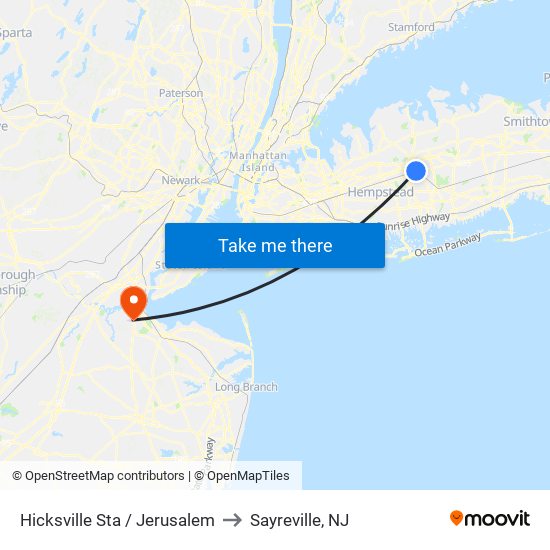 Hicksville Sta / Jerusalem to Sayreville, NJ map