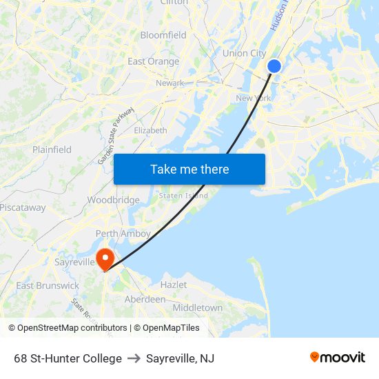 68 St-Hunter College to Sayreville, NJ map