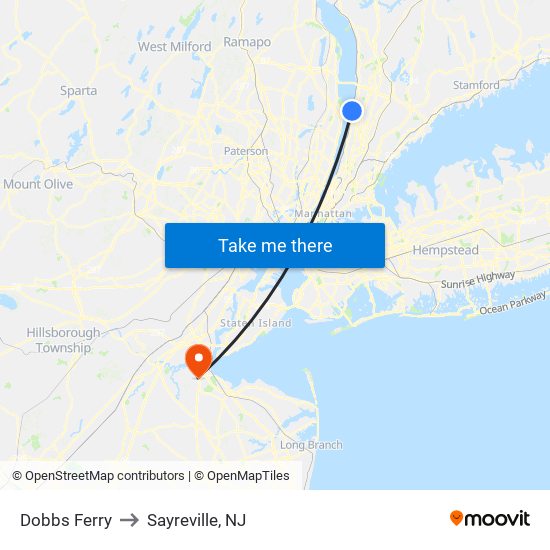 Dobbs Ferry to Sayreville, NJ map