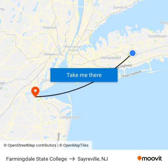 Farmingdale State College to Sayreville, NJ map