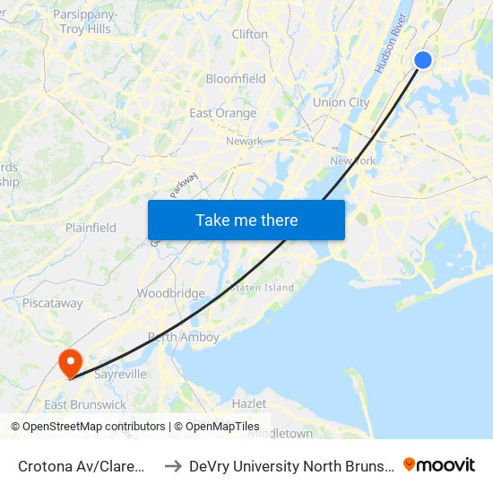 Crotona Av/Claremont Pkwy to DeVry University North Brunswick Campus map