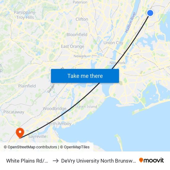 White Plains Rd/E 225 St to DeVry University North Brunswick Campus map