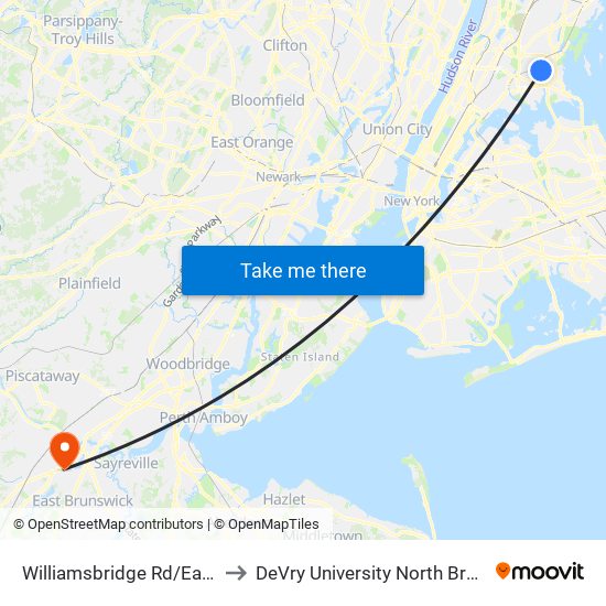 Williamsbridge Rd/East Tremont Av to DeVry University North Brunswick Campus map