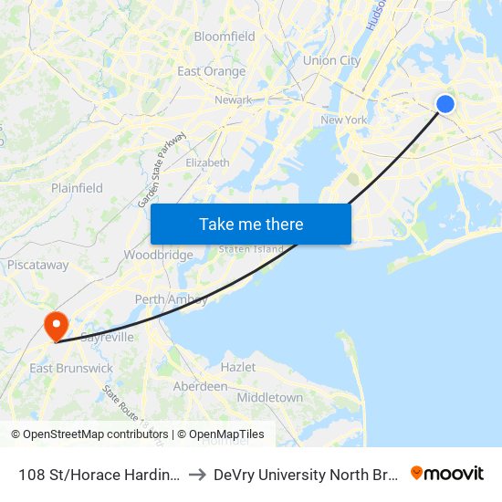 108 St/Horace Harding Expwy North to DeVry University North Brunswick Campus map