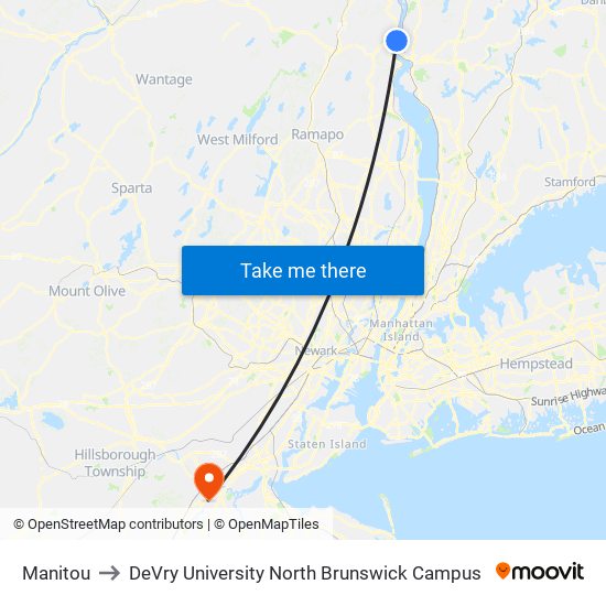 Manitou to DeVry University North Brunswick Campus map