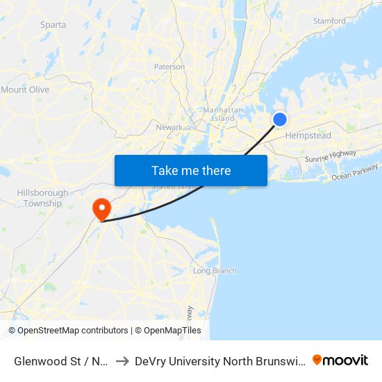 Glenwood St / Northern to DeVry University North Brunswick Campus map