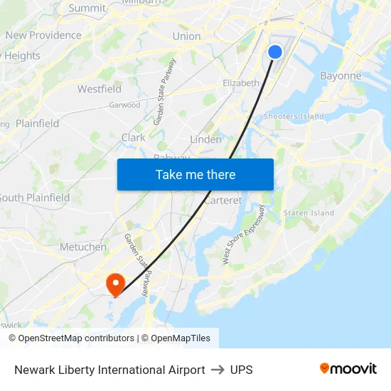 Newark Liberty International Airport to UPS map