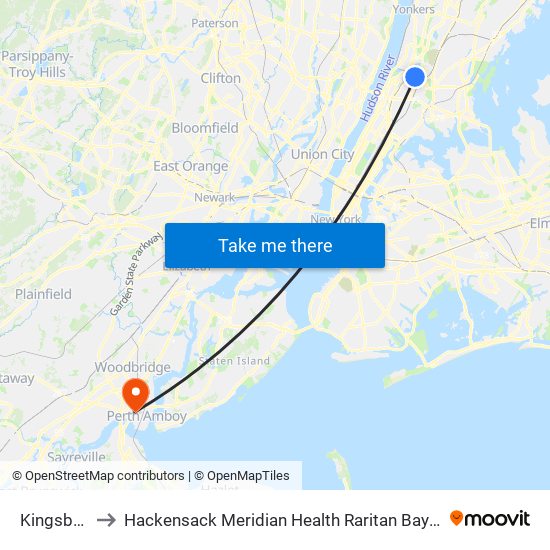 Kingsbridge Rd to Hackensack Meridian Health Raritan Bay Medical Center - Perth Amboy map