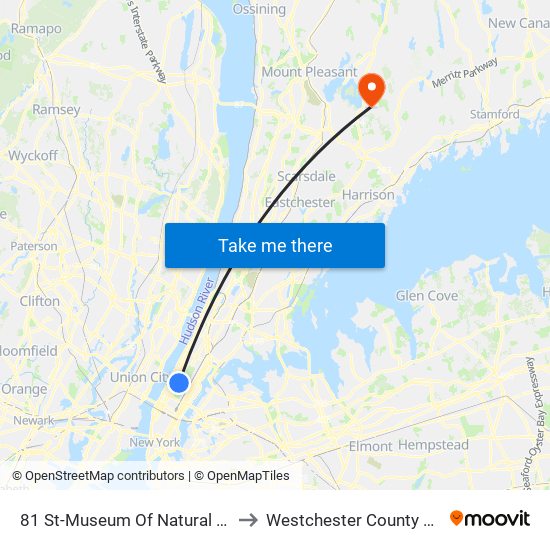 81 St-Museum Of Natural History to Westchester County Airport map