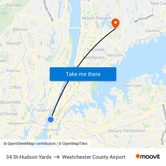 34 St-Hudson Yards to Westchester County Airport map