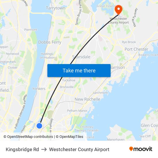 Kingsbridge Rd to Westchester County Airport map