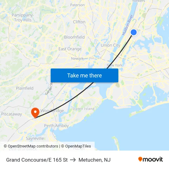 Grand Concourse/E 165 St to Metuchen, NJ map
