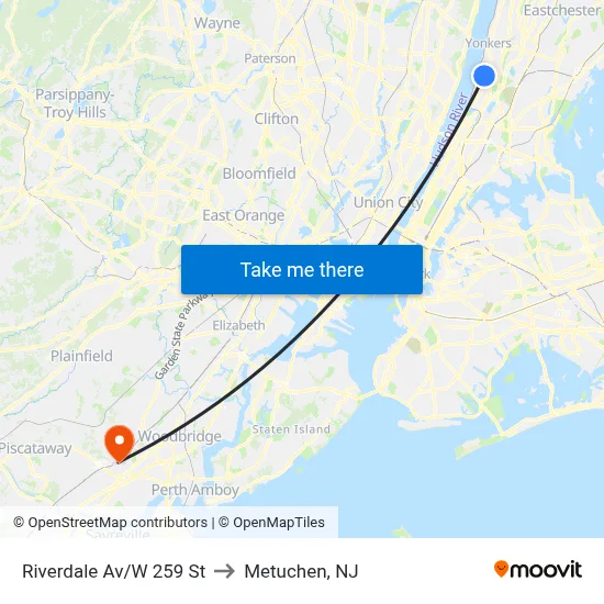 Riverdale Av/W 259 St to Metuchen, NJ map