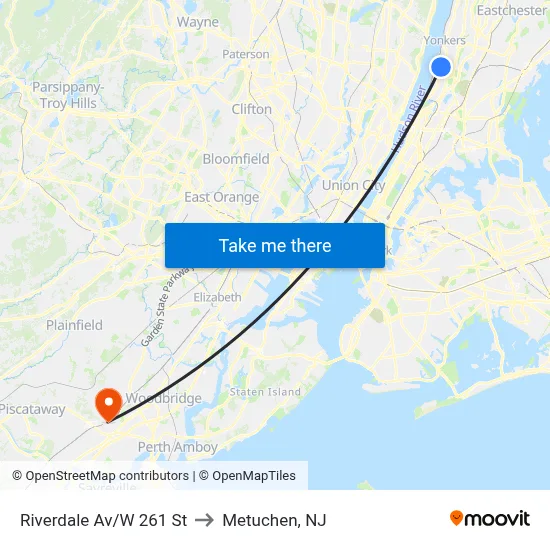 Riverdale Av/W 261 St to Metuchen, NJ map