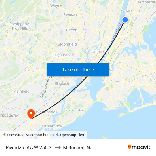 Riverdale Av/W 256 St to Metuchen, NJ map