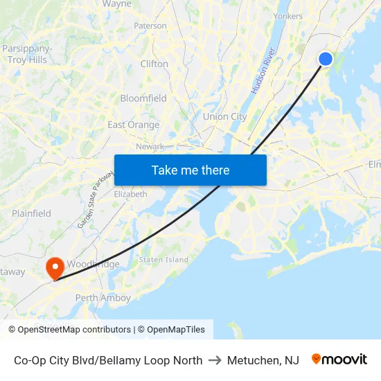 Co-Op City Blvd/Bellamy Loop North to Metuchen, NJ map