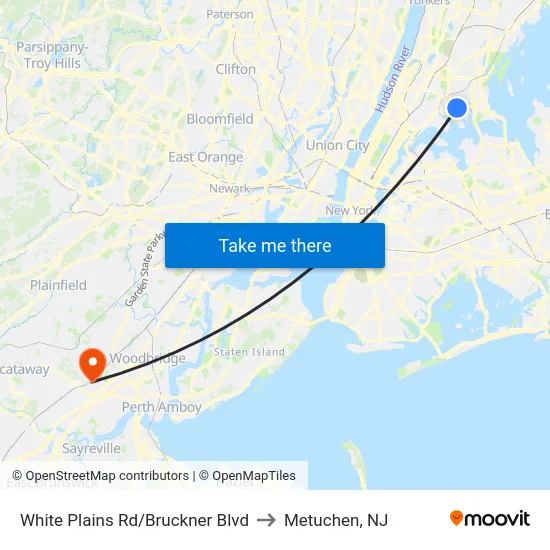 White Plains Rd/Bruckner Blvd to Metuchen, NJ map