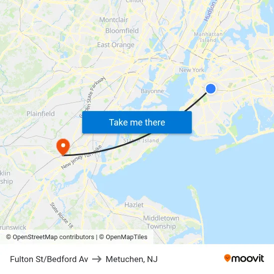 Fulton St/Bedford Av to Metuchen, NJ map