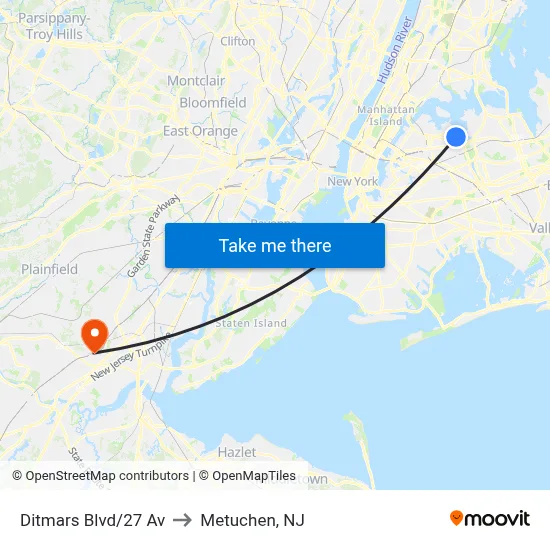 Ditmars Blvd/27 Av to Metuchen, NJ map